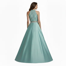 Load image into Gallery viewer, Elegant Mint Halter Two-Piece A-Line Evening Gown