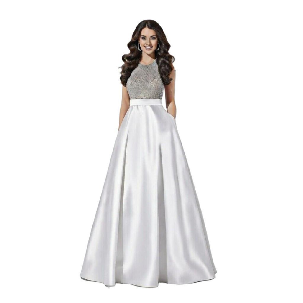 Beaded Halter Open-Back PromDress