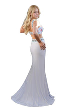 Load image into Gallery viewer, Halter Stone-Embellished Two-Piece Long Prom Dress