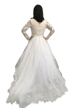 Load image into Gallery viewer, Handcrafted Beaded Long-Sleeve White Wedding Gown with Deep-V Neckline
