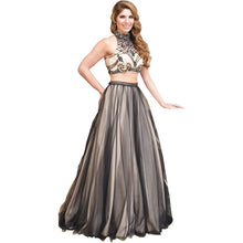 Load image into Gallery viewer, Black Beaded Two-Piece Long Prom Dress with Petticoat