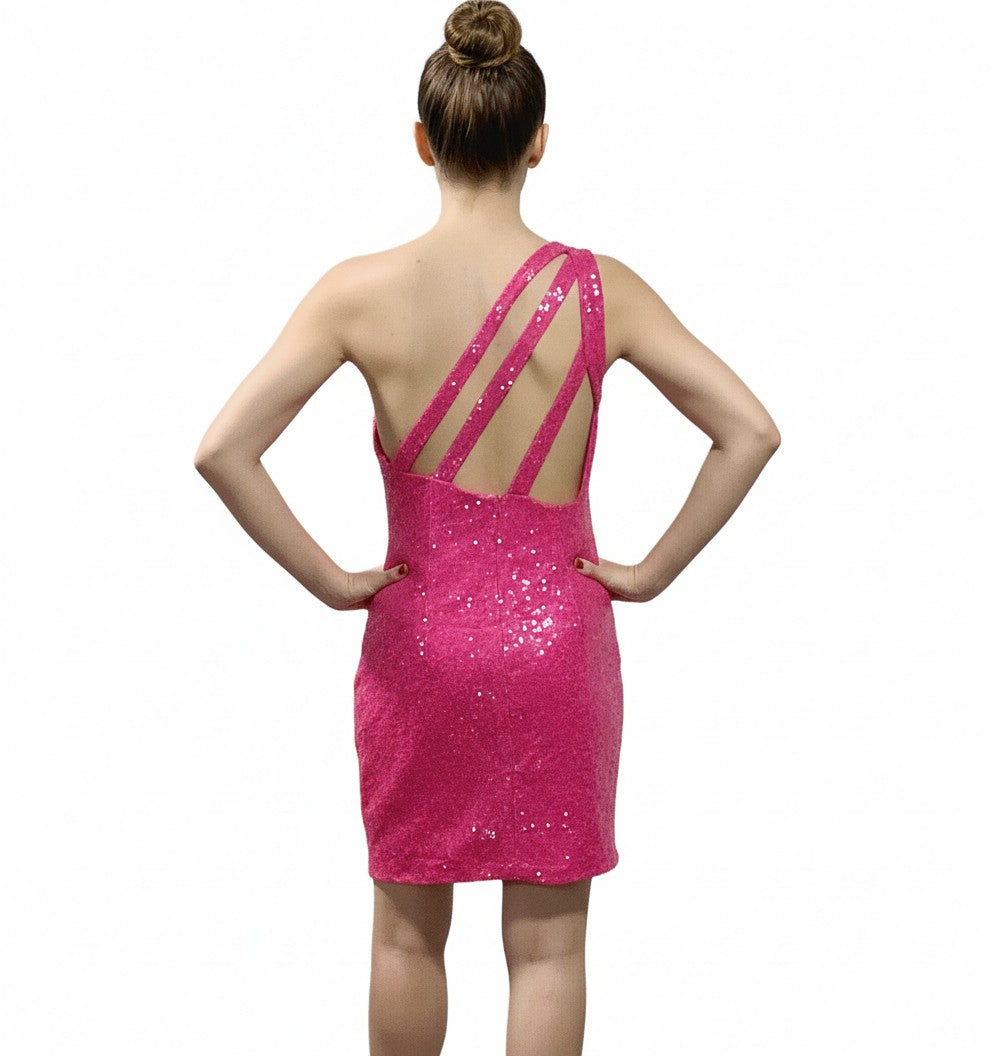 Sparkling Hot Pink Pageant Interview Dress Short Cocktail Dress Homecoming Dress