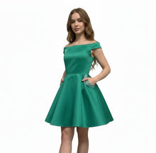 Load image into Gallery viewer, Elegant Off-the-Shoulder Satin Party Dress