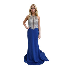Load image into Gallery viewer, Crystal Beaded Halter Long Evening Dress