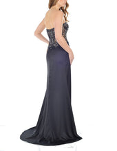 Load image into Gallery viewer, Black Strapless Beaded Long Prom Dress