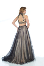 Load image into Gallery viewer, Black Beaded Two-Piece Long Prom Dress with Petticoat