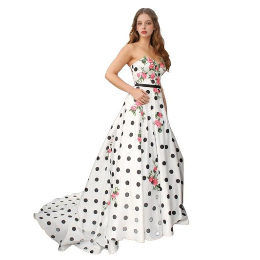 Strapless Floral Long Prom Dress with Lace-Up Back