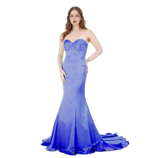 Royal Blue Strapless Mermaid Prom Dress with Dramatic Train