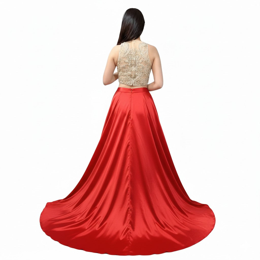 Beaded Two-Piece Long Prom Dress