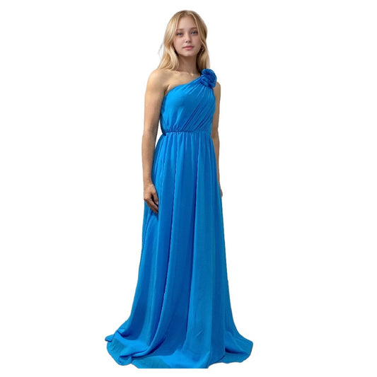 Sky Blue One-Shoulder Long Prom Dress