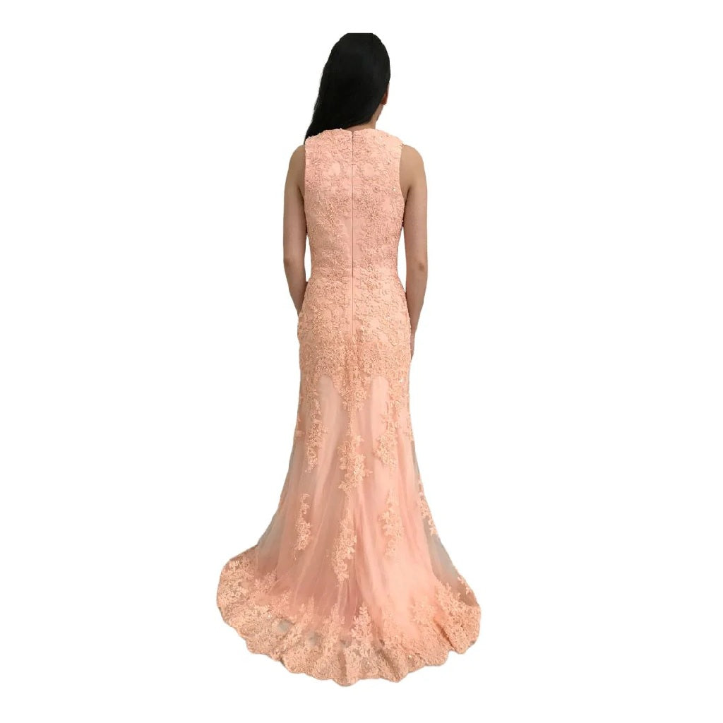 Appliqué Stone-Embellished Long Prom Dress