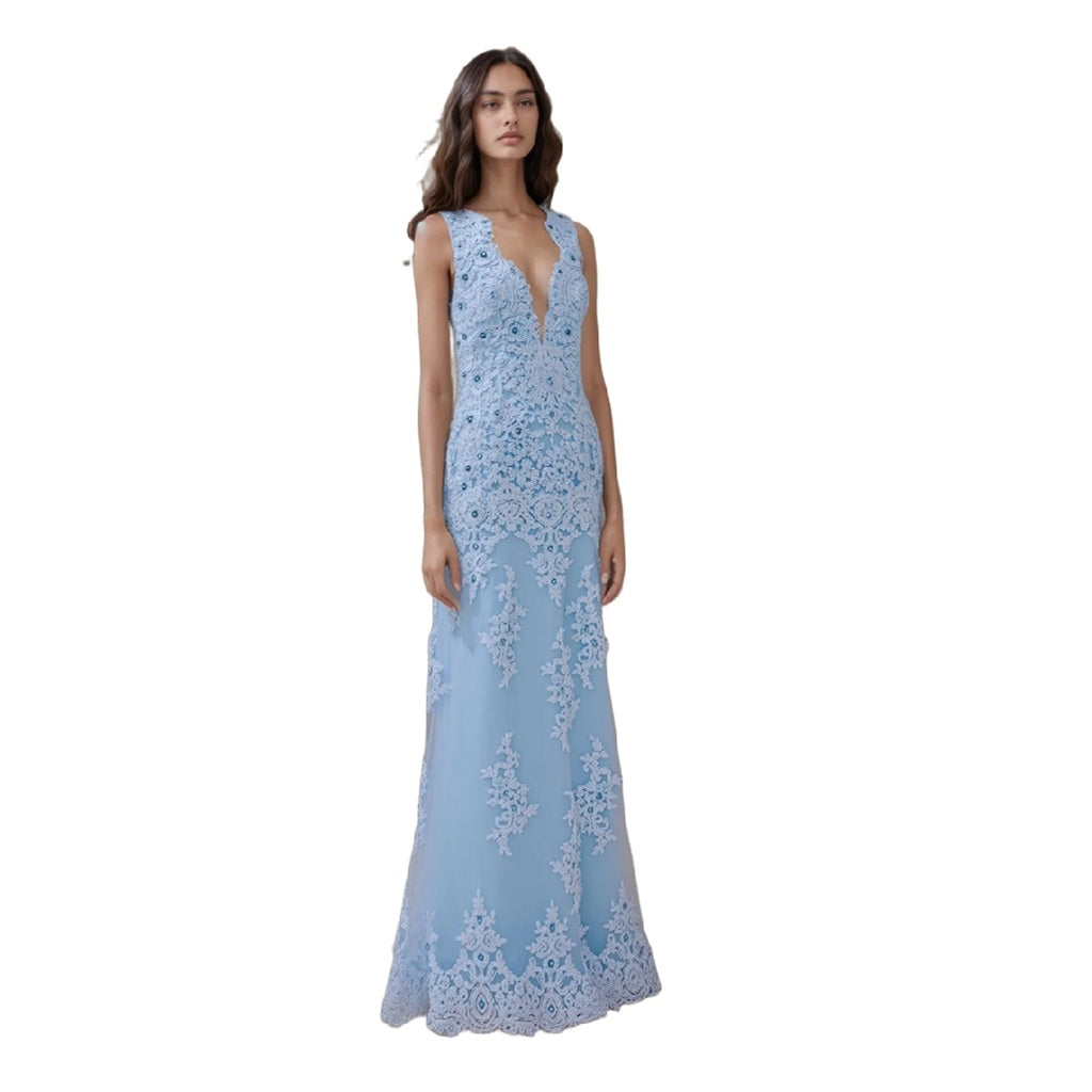 Appliqué Stone-Embellished Long Prom Dress