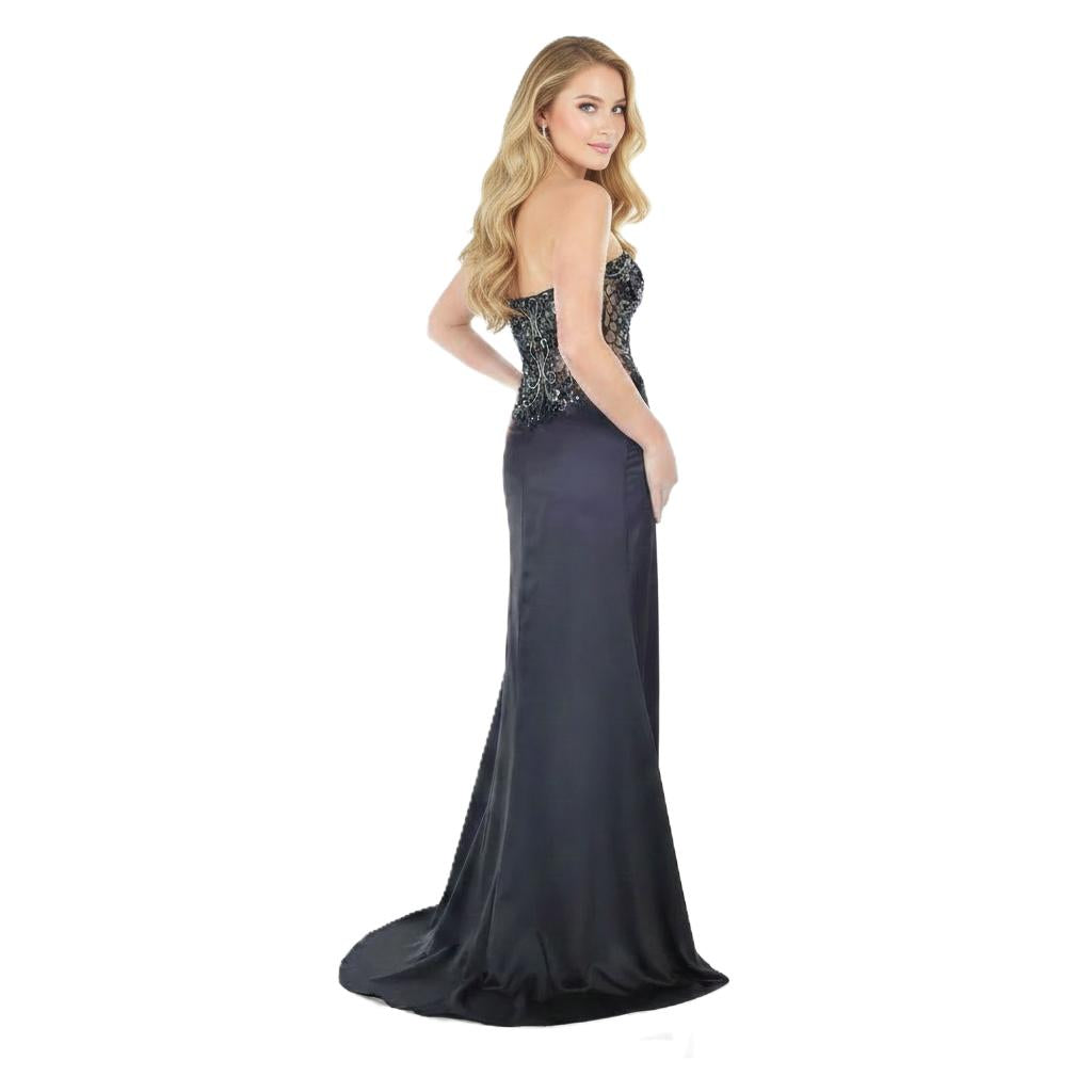 Black Strapless Beaded Long Prom Dress