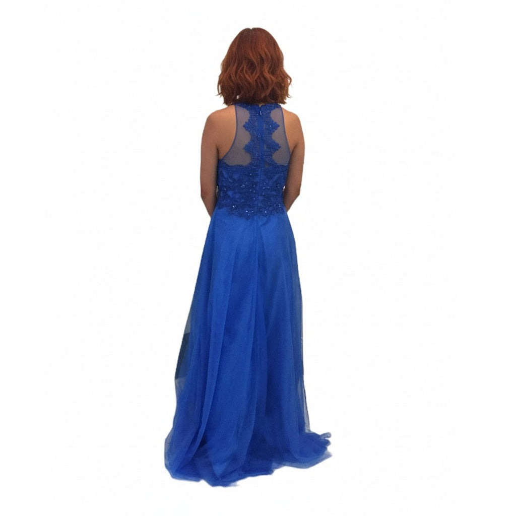 Beaded Lace Halter Long Evening Dress