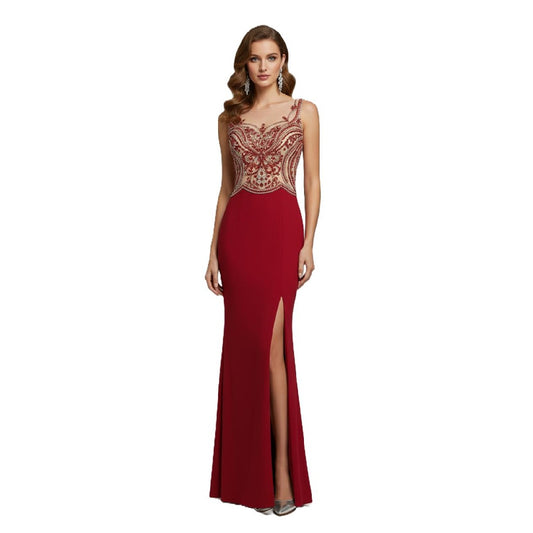 Crystal Beaded Sweetheart Long Evening Dress with Train