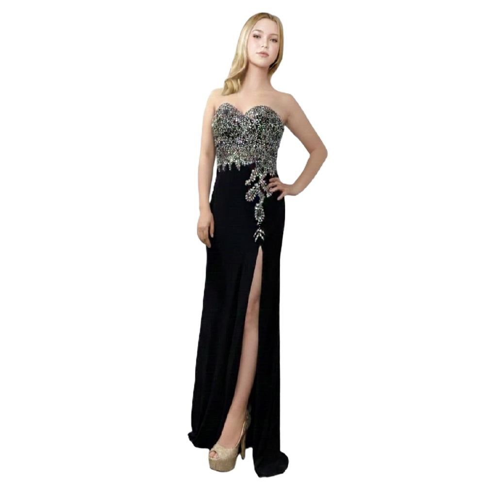 Strapless Beaded Slit Long Dress