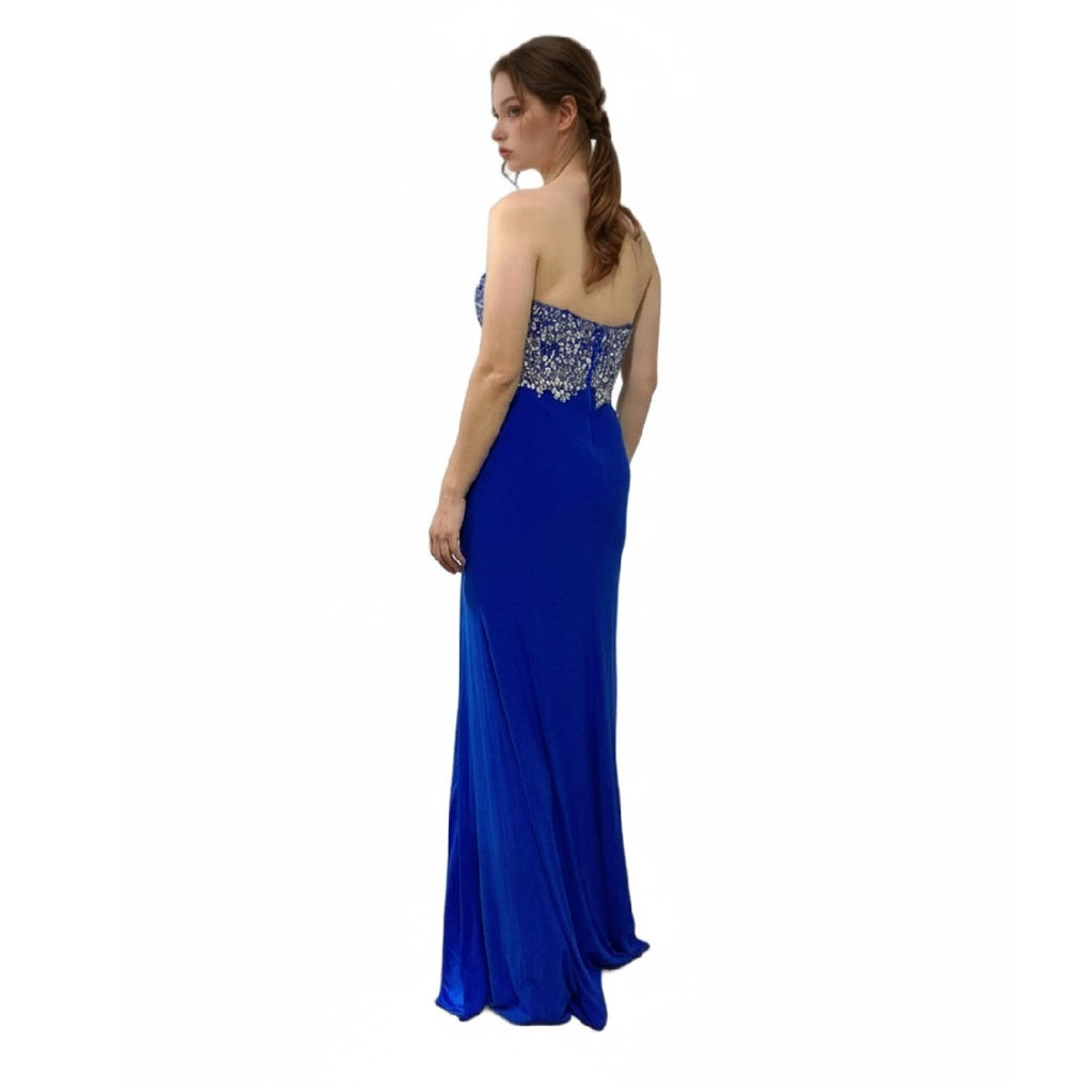 Strapless Beaded Slit Long Dress