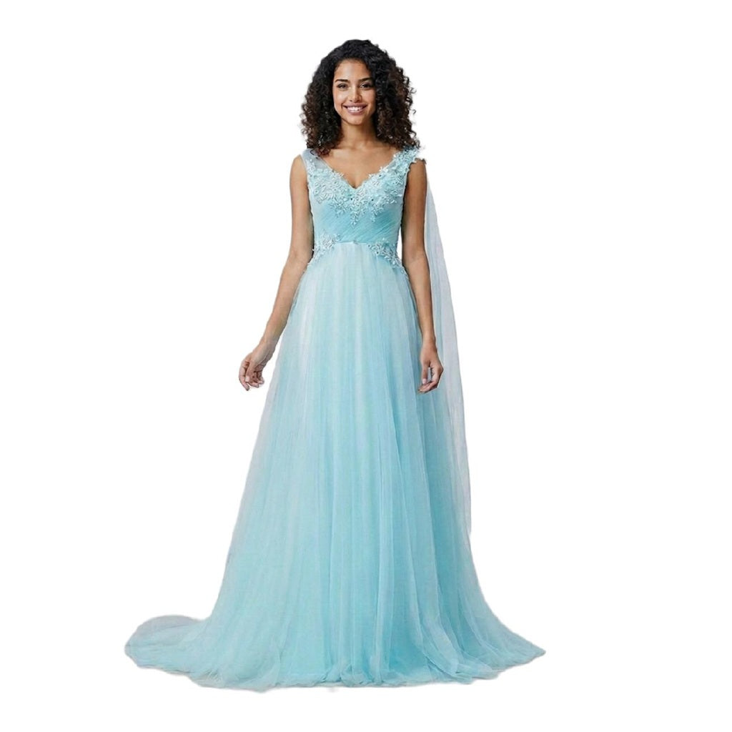Radiate Pure Elegance in this Azure Tulle Gown