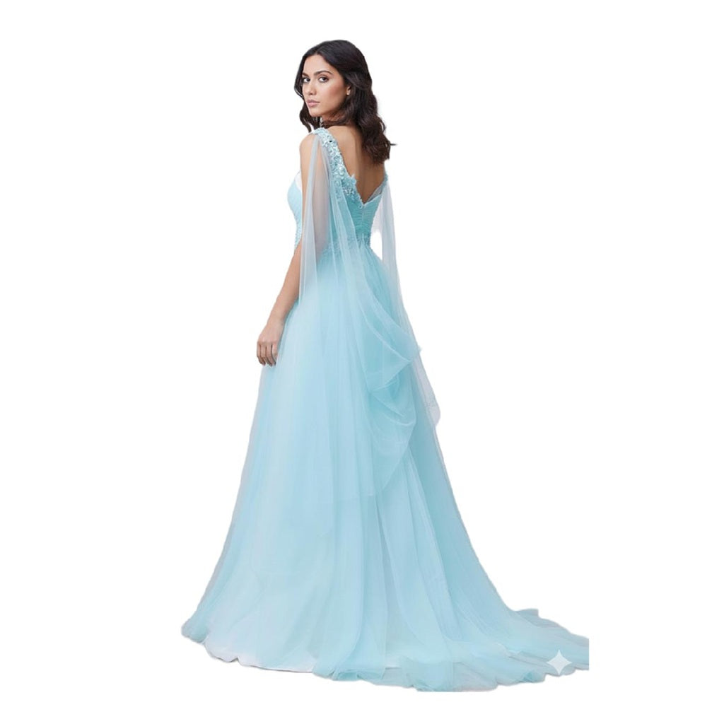 Radiate Pure Elegance in this Azure Tulle Gown