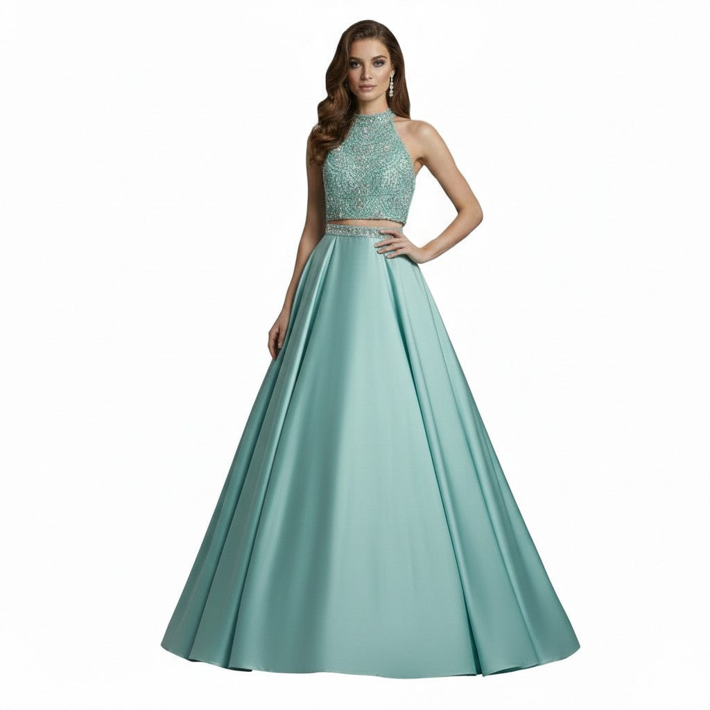 Elegant Halter Two-Piece A-Line Evening Gown