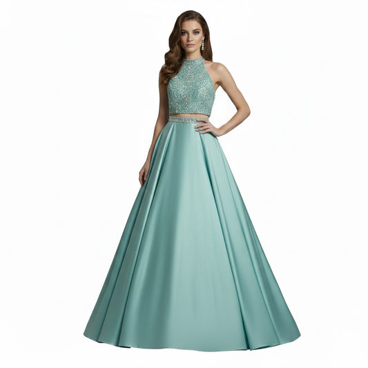 Elegant Halter Two-Piece A-Line Evening Gown