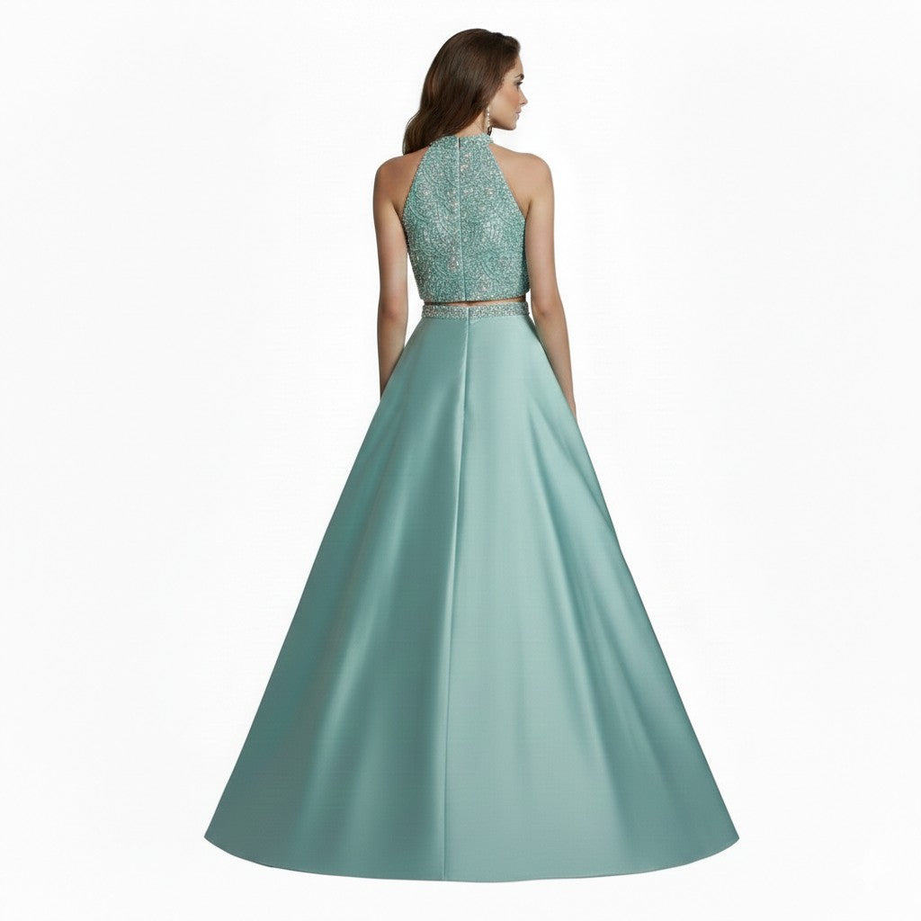 Elegant Halter Two-Piece A-Line Evening Gown