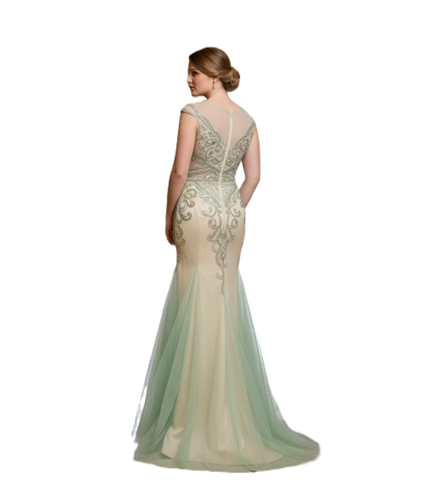 Champagne Heavy Beaded Illusion Gown