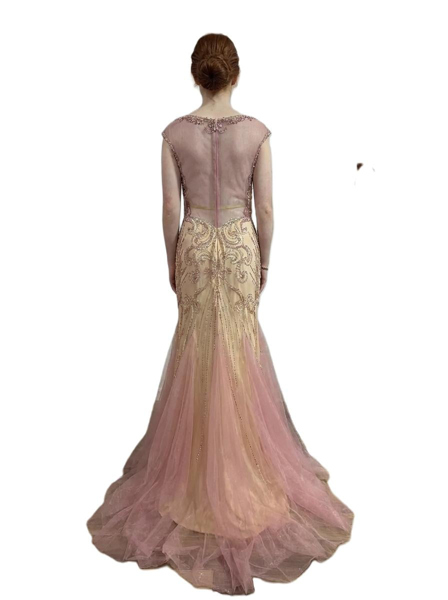 Champagne Heavy Beaded Illusion Gown