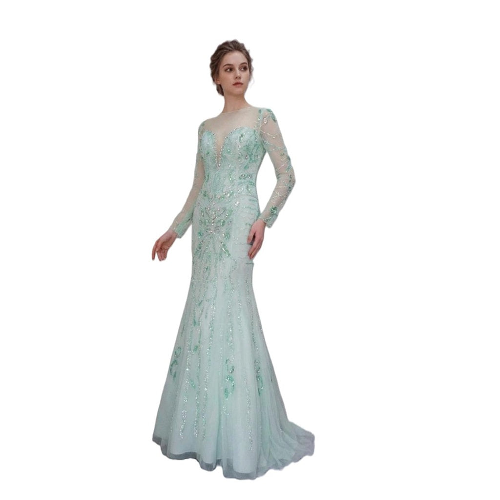 Luxury Handmade Heavy Beaded Mermaid Evening Gown