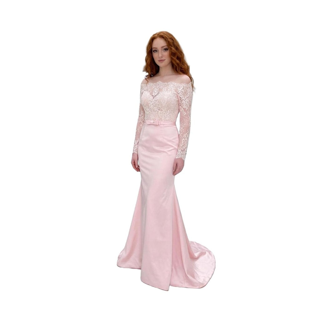 Lace and Satin Off-Shoulder Mermaid Gown