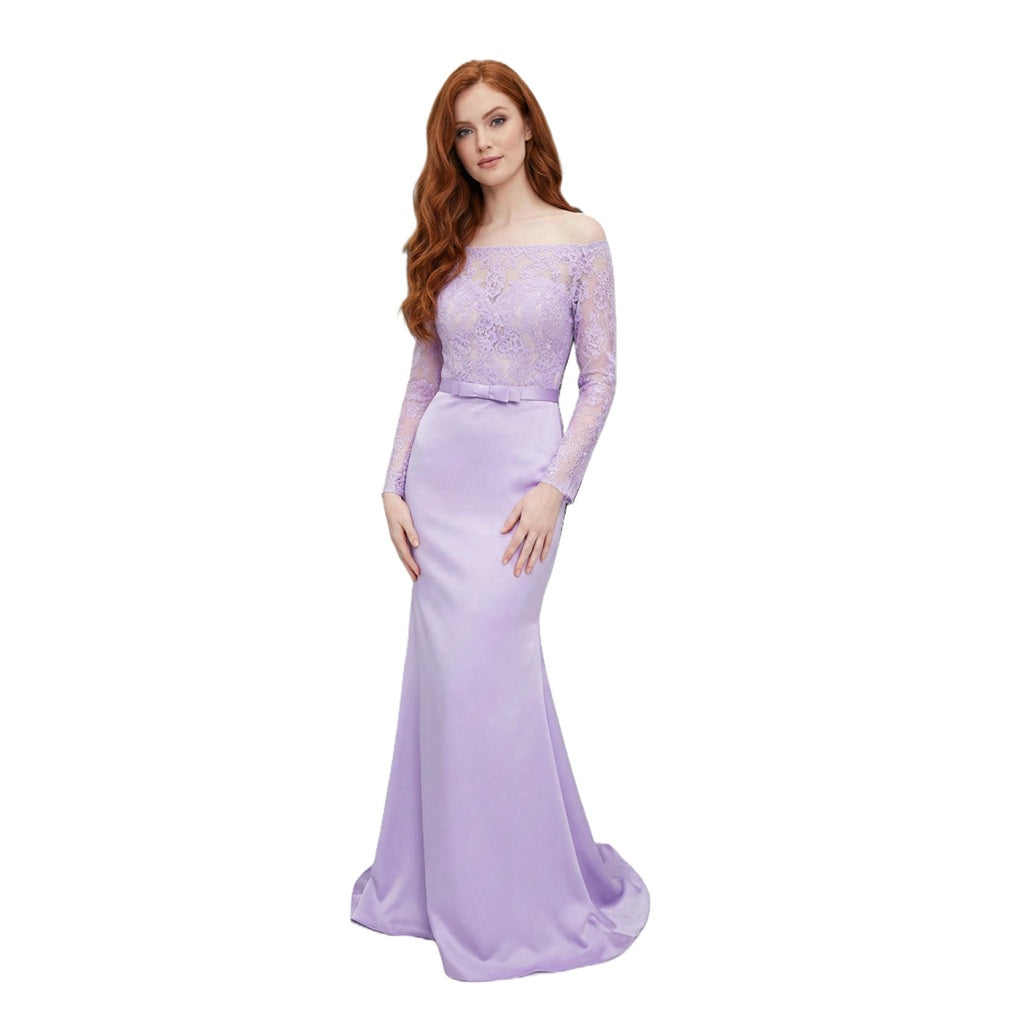 Lace and Satin Off-Shoulder Mermaid Gown