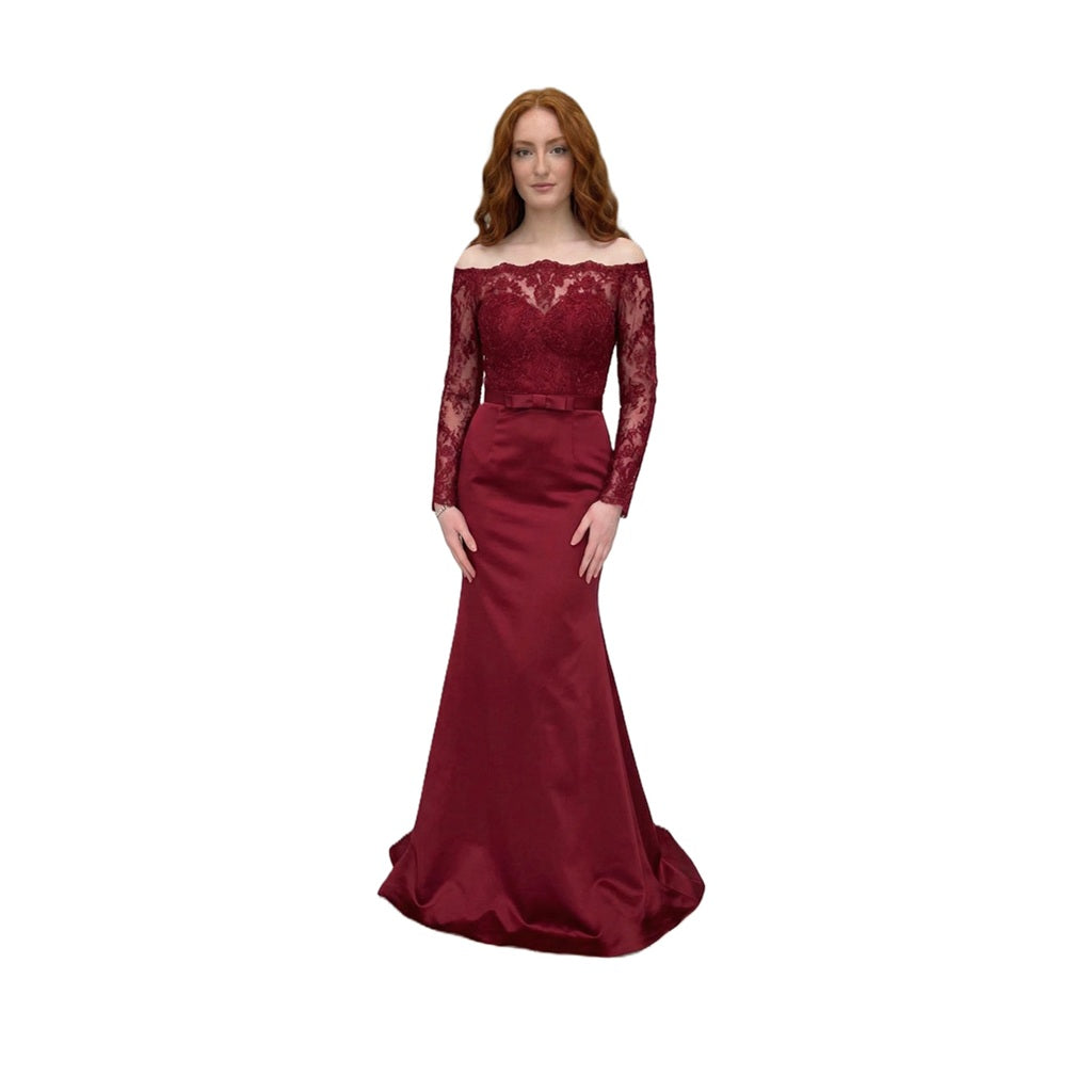 Lace and Satin Off-Shoulder Mermaid Gown