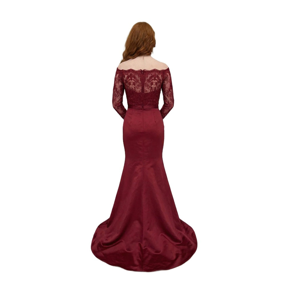 Lace and Satin Off-Shoulder Mermaid Gown
