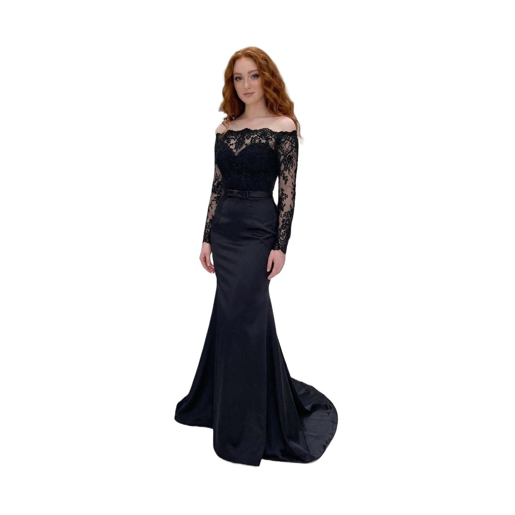 Lace and Satin Off-Shoulder Mermaid Gown