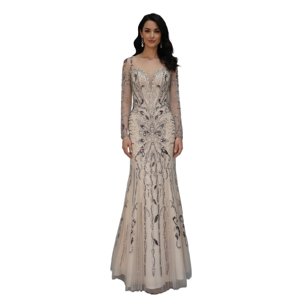 Luxury Handmade Heavy Beaded Mermaid Evening Gown
