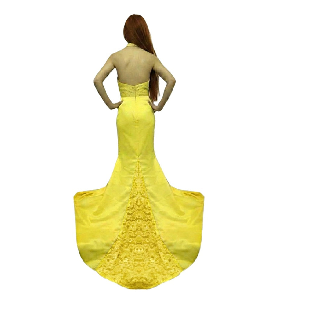 Lace Halter Long Train Evening Dress