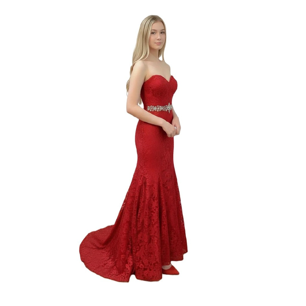 Sexy Red Mermaid Lace Long Wedding Dress