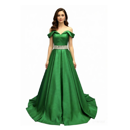 Rhinestones Belt Off-shoulder Wedding Dress with Crinoline