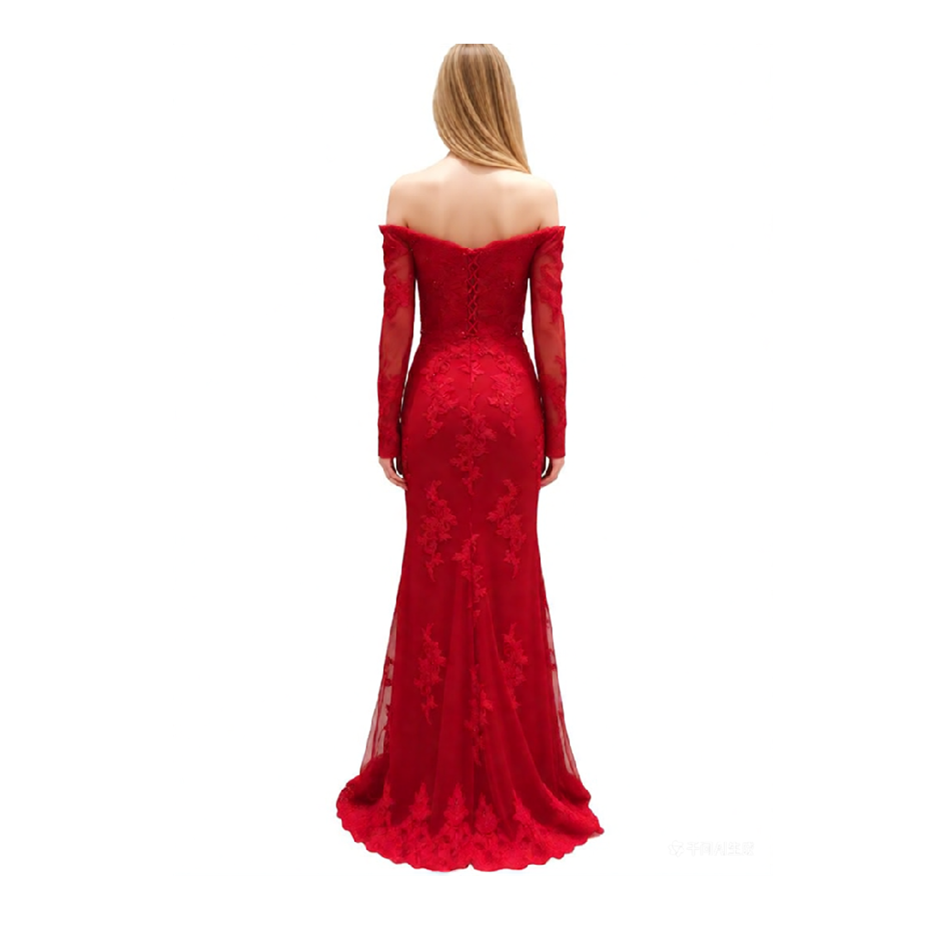 Applique Beaded Lace Mermaid Evening Gown