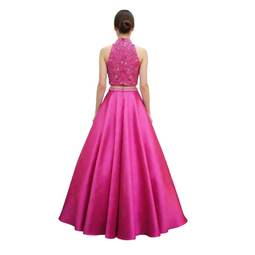 Elegant Beaded Halter Two-Piece A-Line Evening Gown