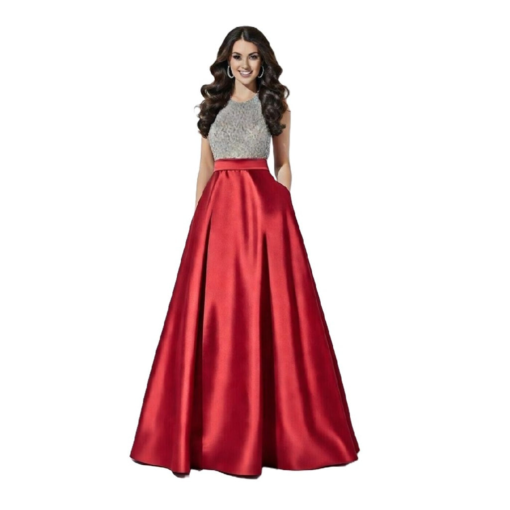 Beaded Halter Open-Back PromDress