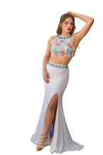 Load image into Gallery viewer, Halter Stone-Embellished Two-Piece Long Prom Dress
