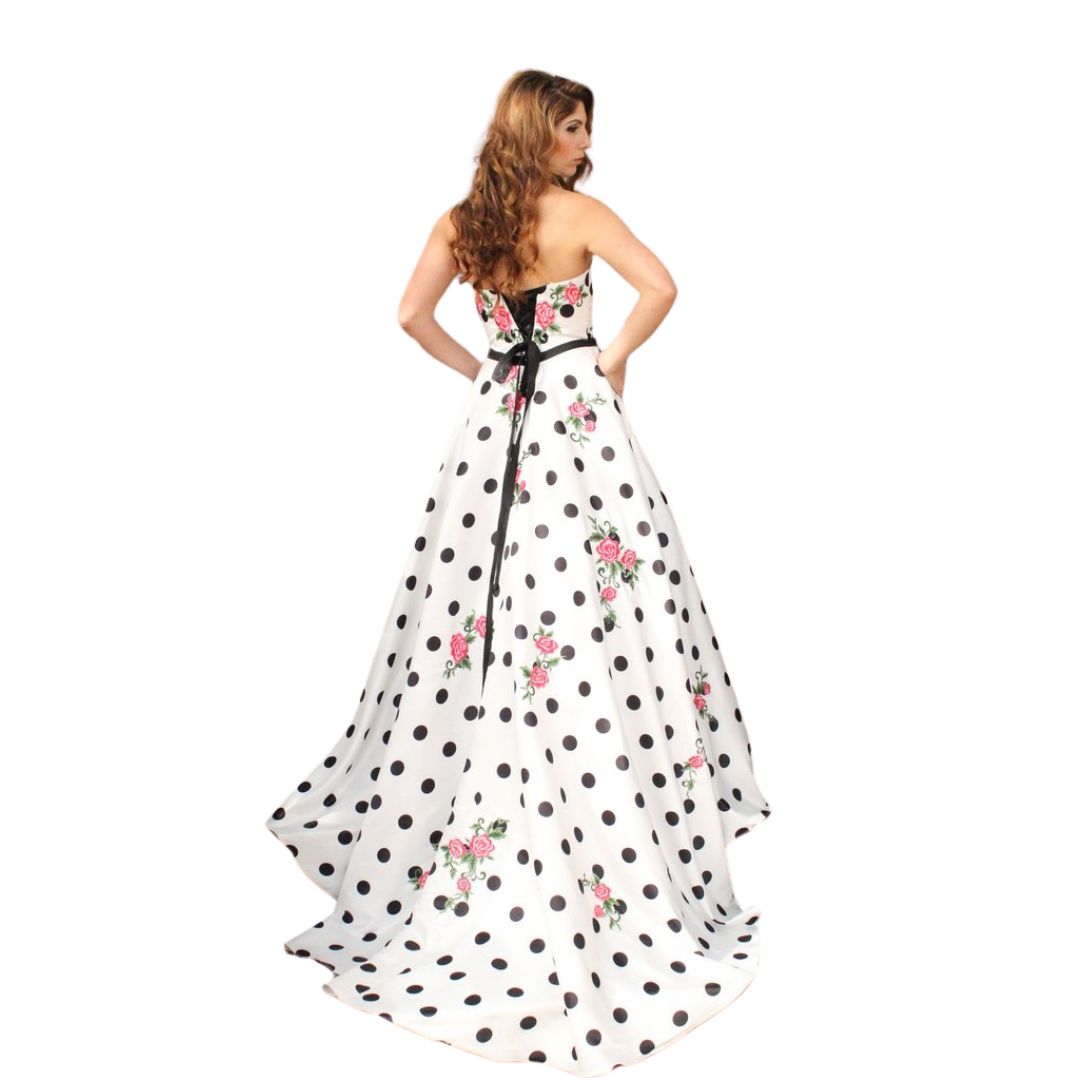 Strapless Floral Long Prom Dress with Lace-Up Back