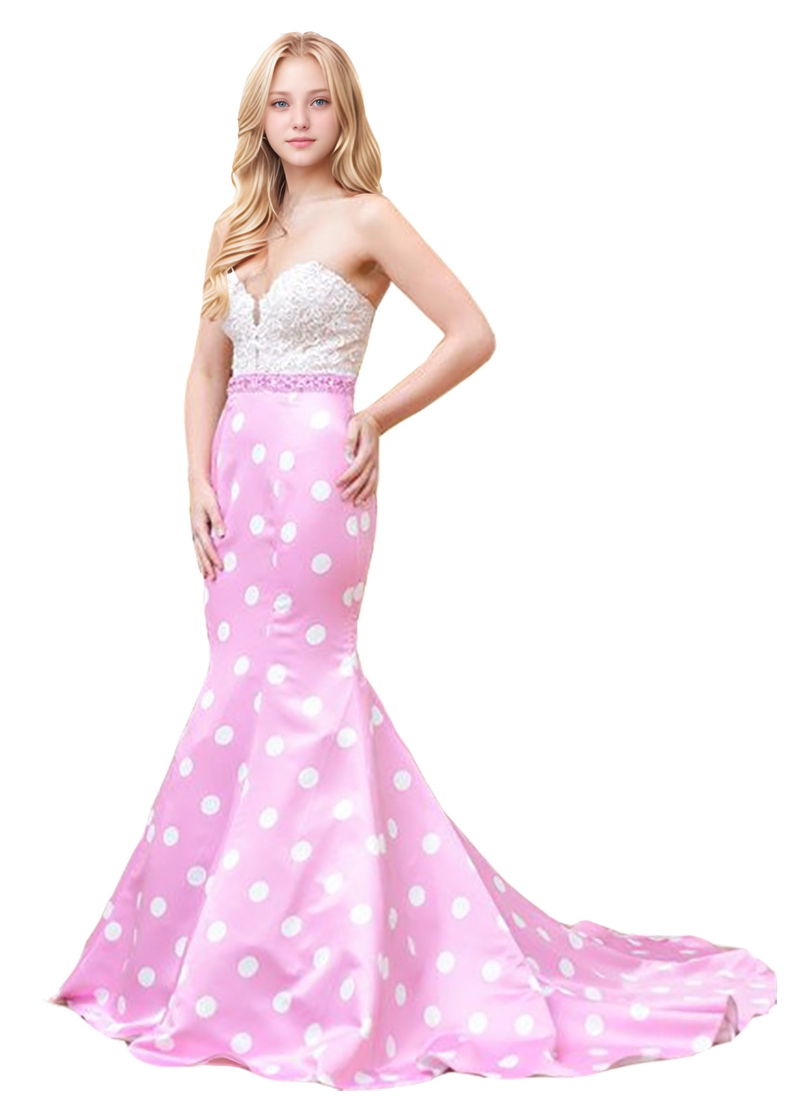 Strapless Pink Mermaid Prom Dress with Beaded Bodice and Long Train
