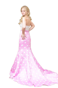 Strapless Pink Mermaid Prom Dress with Beaded Bodice and Long Train