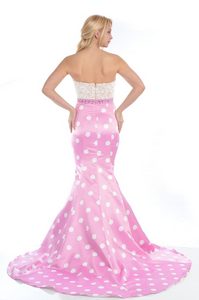 Strapless Pink Mermaid Prom Dress with Beaded Bodice and Long Train