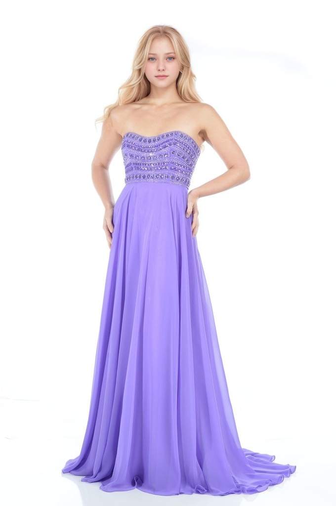 Strapless A-line Applique Stone-embellished  Long Prom Dress