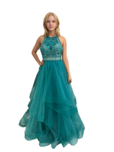 Load image into Gallery viewer, Handmade Beaded Halter Gown with Multiple Layers
