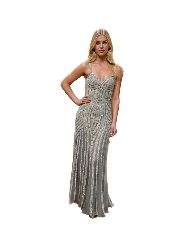 Luxury Heavy Beaded Open-Back Long Dress for Wedding, Prom &amp; Pageant