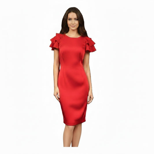 Elegant Ruffle-Sleeve Pageant Interview Dress